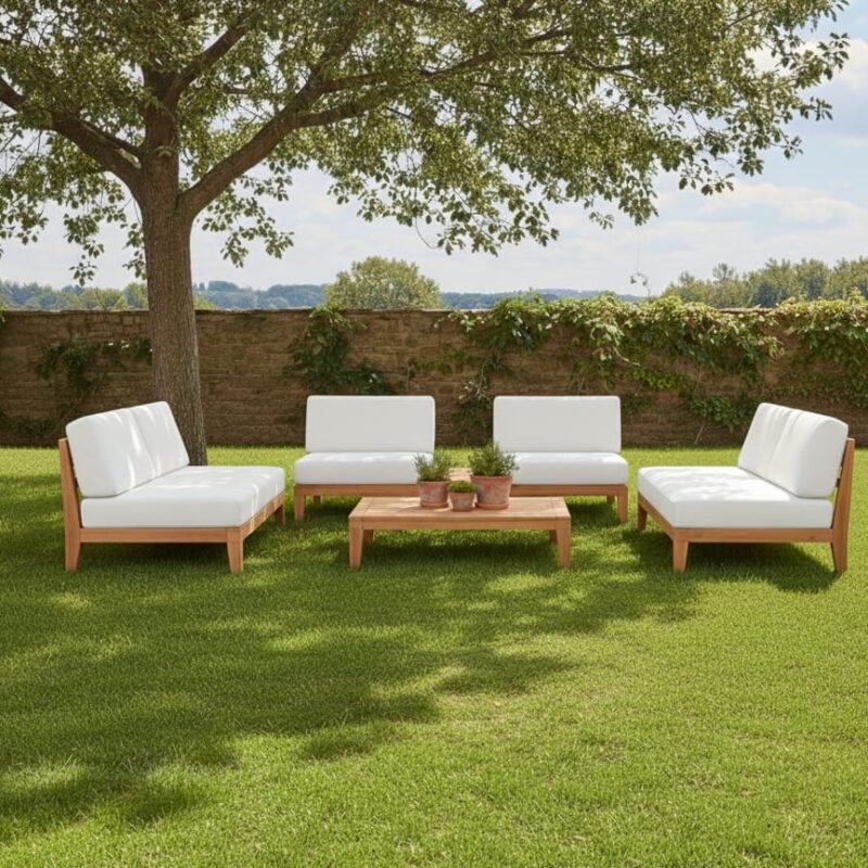 6 Kişilik Ahşap Bahçe Takımı -Modern Kolsuz Tasarım